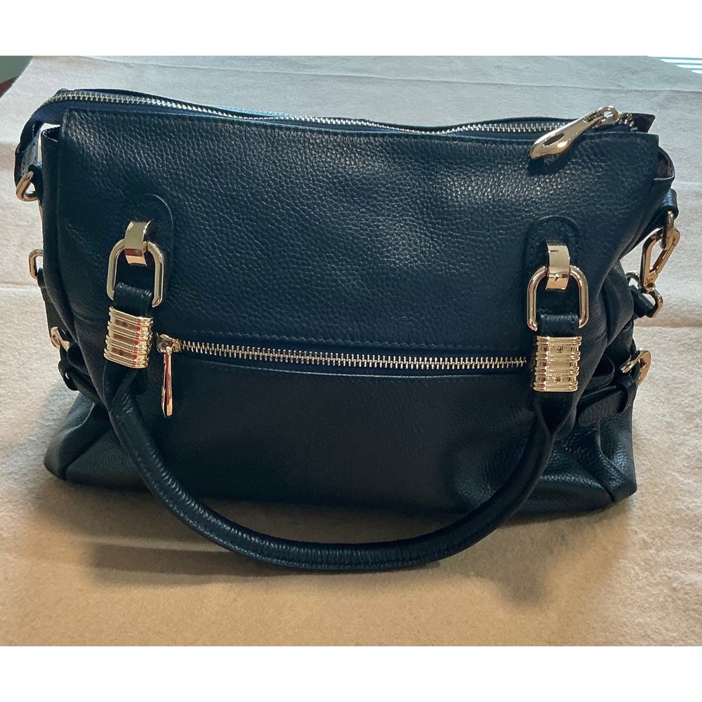 Kattee Satchel Bag Womens Medium Navy Blue Excellent Pebbled Leather Crossbody